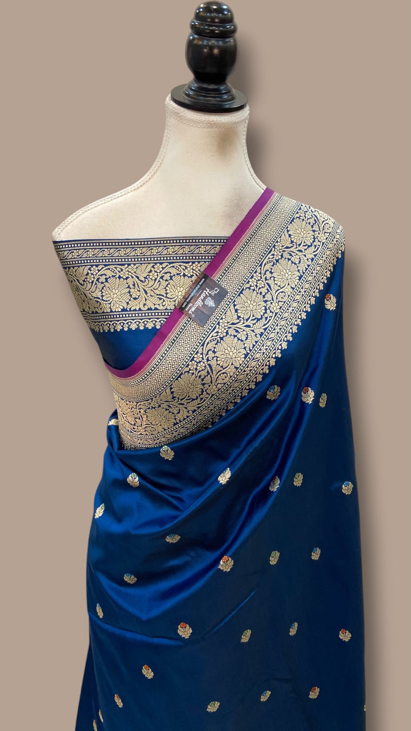Pure Katan Silk Banarasi Handloom Saree - All over Kadua motifs With Meenakari