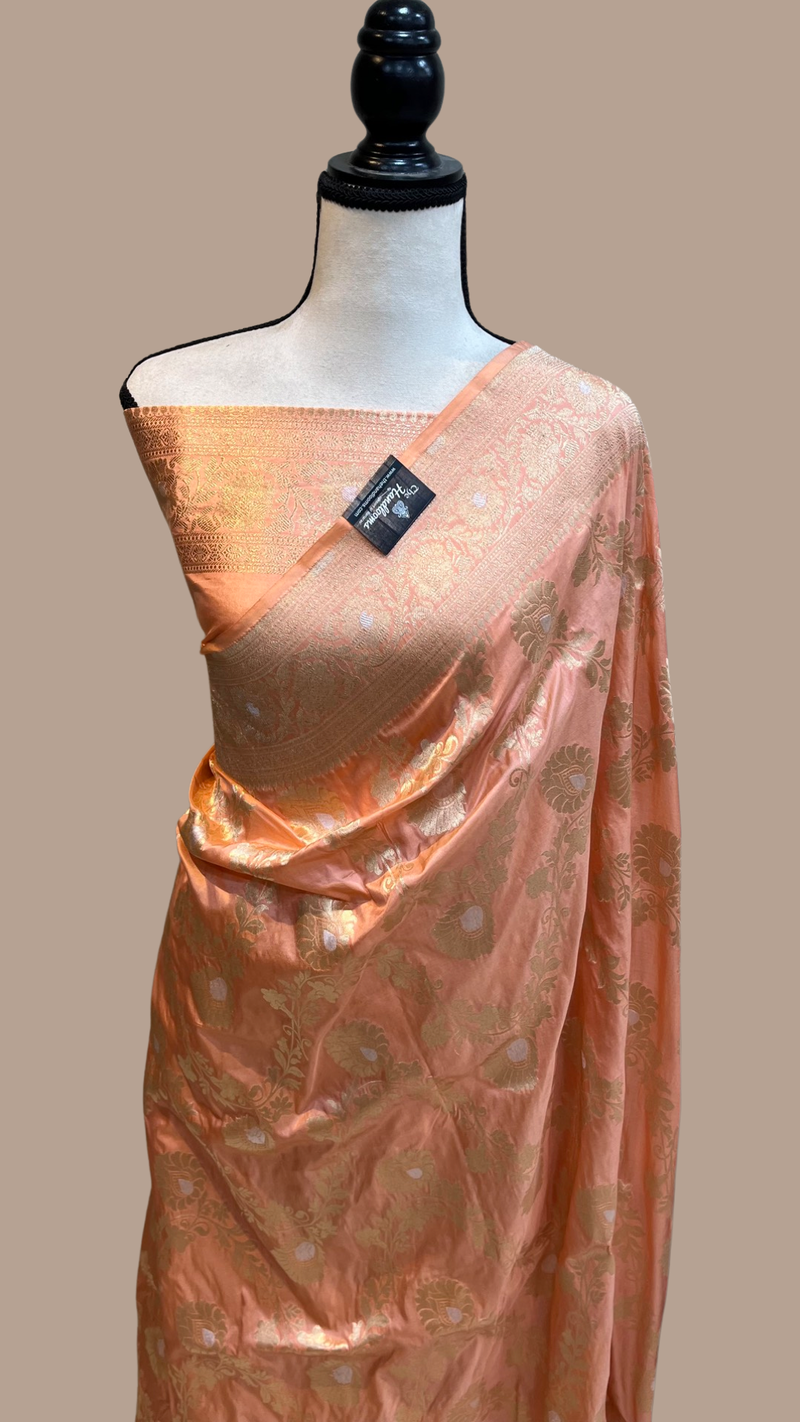 Pure Katan Silk Banarasi Handloom Saree - All over Sona Roopa Jaal work - The Handlooms
