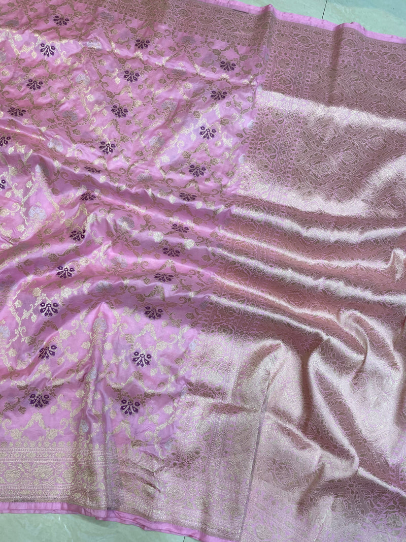 Pure Katan Silk Banarasi Handloom Saree - All over Sona Roopa Jaal work - The Handlooms