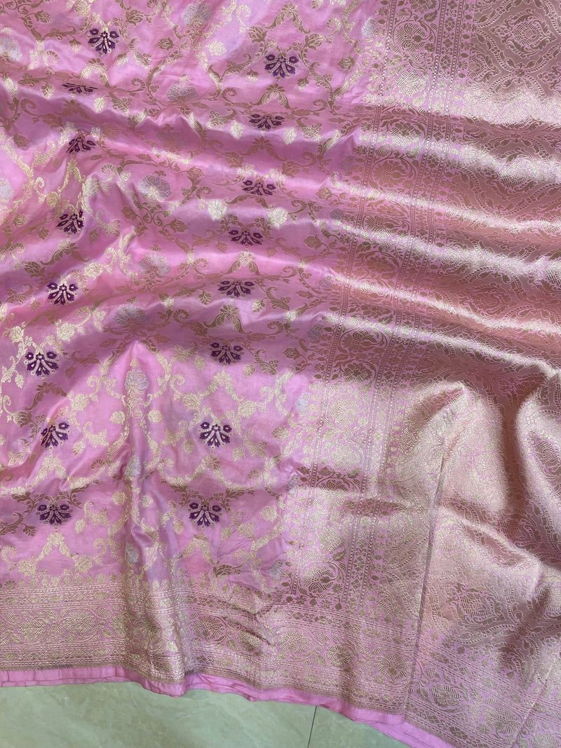 Pure Katan Silk Banarasi Handloom Saree - All over Sona Roopa Jaal work - The Handlooms