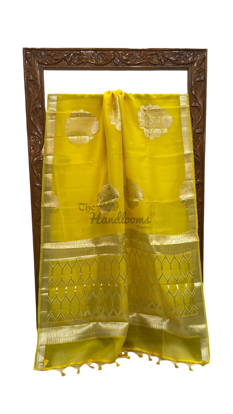 Yellow Pure Kora Handloom Banarasi Saree - The Handlooms