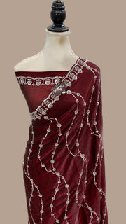 Tissue Silk Banarasi Saree With Handwork - The Handlooms