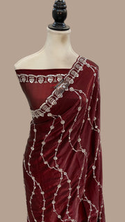 Tissue Silk Banarasi Saree With Handwork - The Handlooms