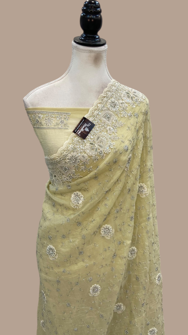 Tissue Silk Banarasi Saree With Handwork - The Handlooms