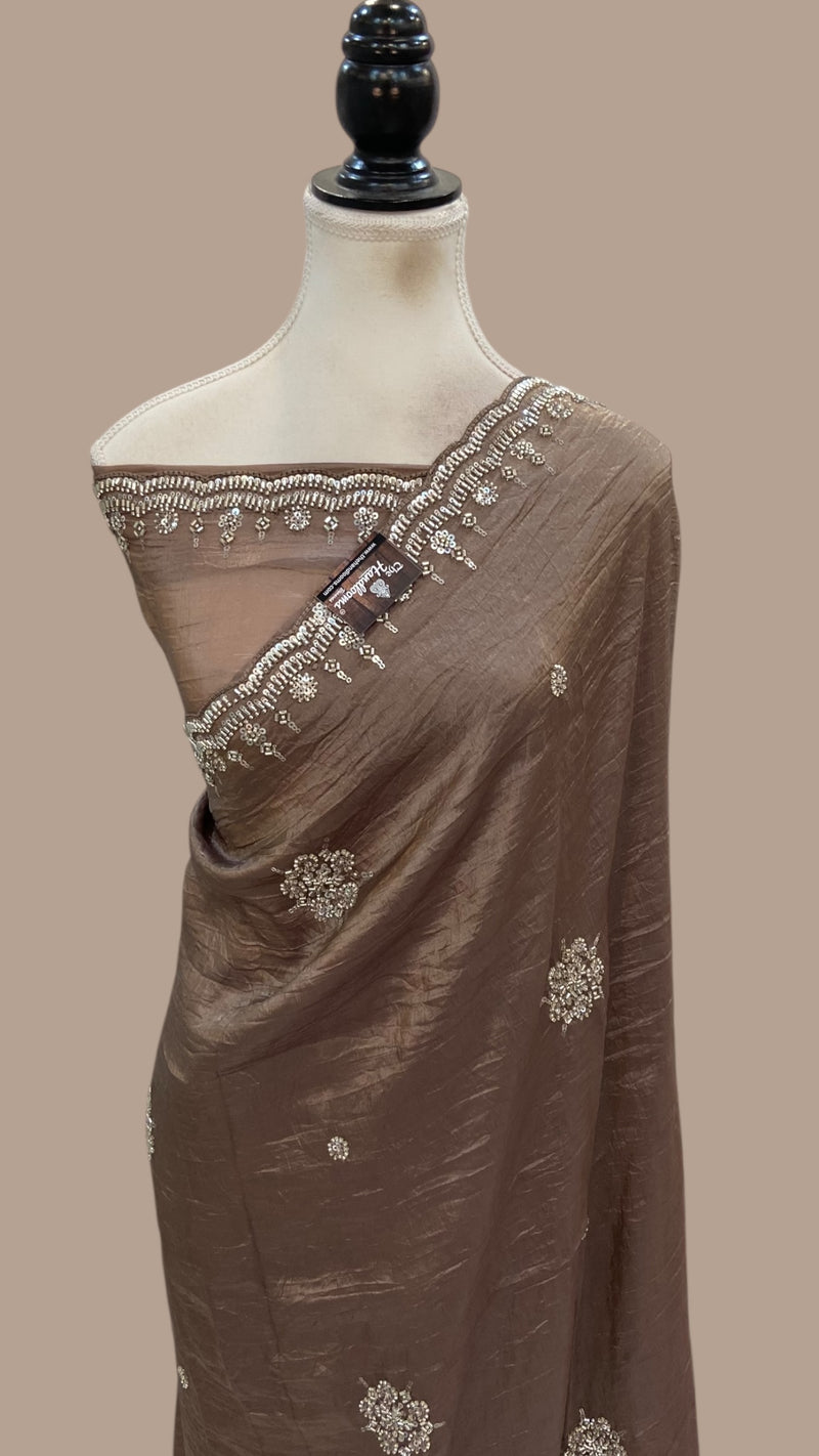 Tissue Silk Banarasi Saree With Handwork - The Handlooms