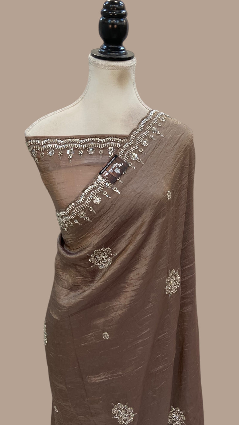 Tissue Silk Banarasi Saree With Handwork - The Handlooms