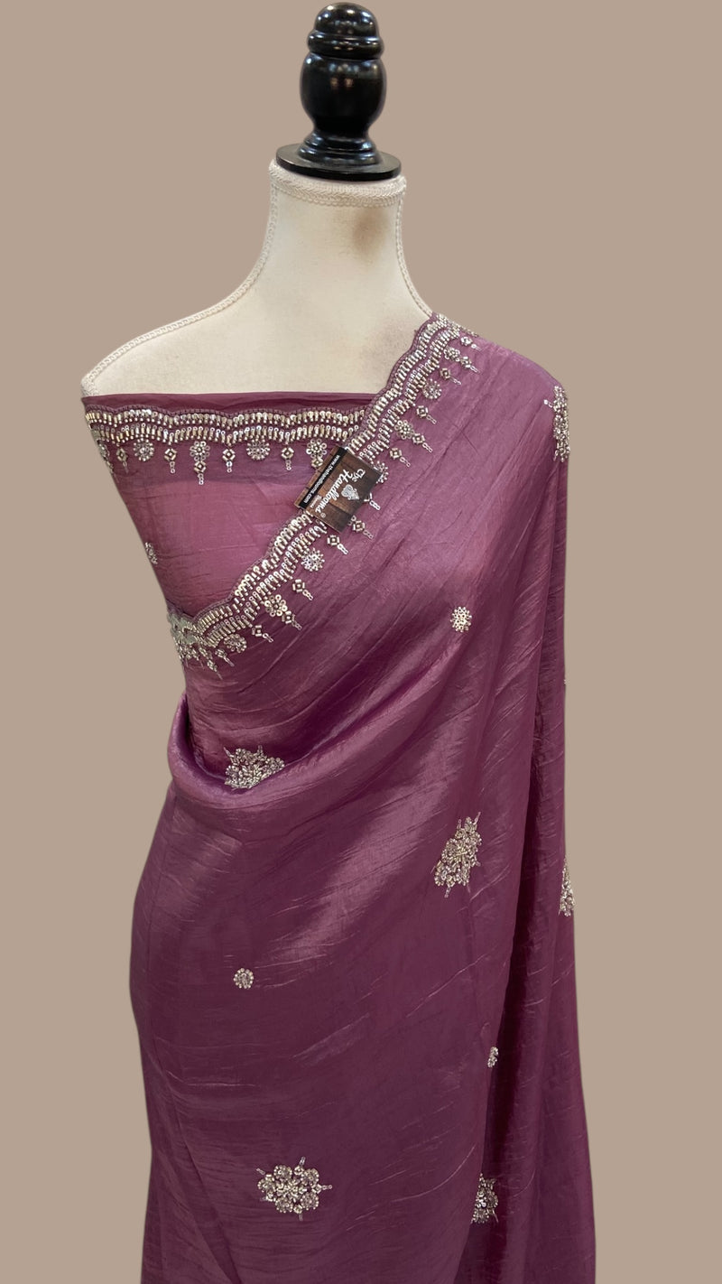 Tissue Silk Banarasi Saree With Handwork - The Handlooms