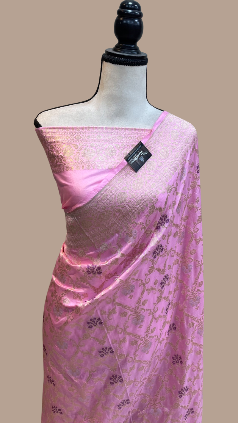 Pure Katan Silk Banarasi Handloom Saree - All over Sona Roopa Jaal work - The Handlooms