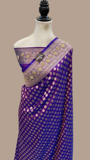 Pure Katan Silk Banarasi Handloom Saree - All Over Jaal Work With Zardosi Handwork - The Handlooms