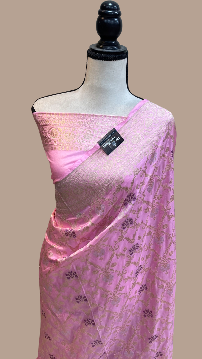 Pure Katan Silk Banarasi Handloom Saree - All over Sona Roopa Jaal work - The Handlooms