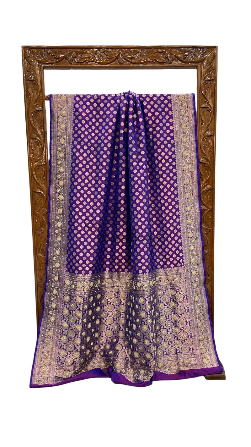 Pure Katan Silk Banarasi Handloom Saree - All Over Jaal Work With Zardosi Handwork - The Handlooms