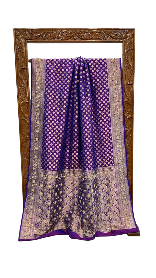 Pure Katan Silk Banarasi Handloom Saree - All Over Jaal Work With Zardosi Handwork - The Handlooms