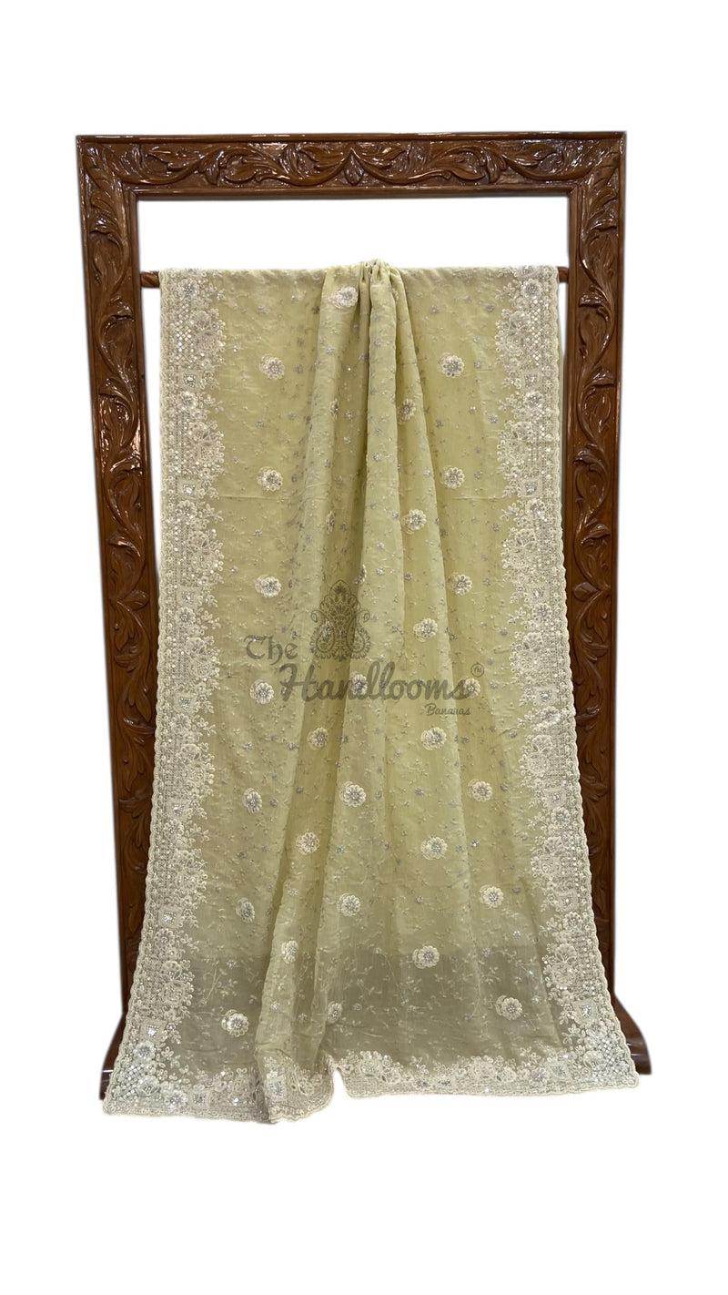 Tissue Silk Banarasi Saree With Handwork - The Handlooms