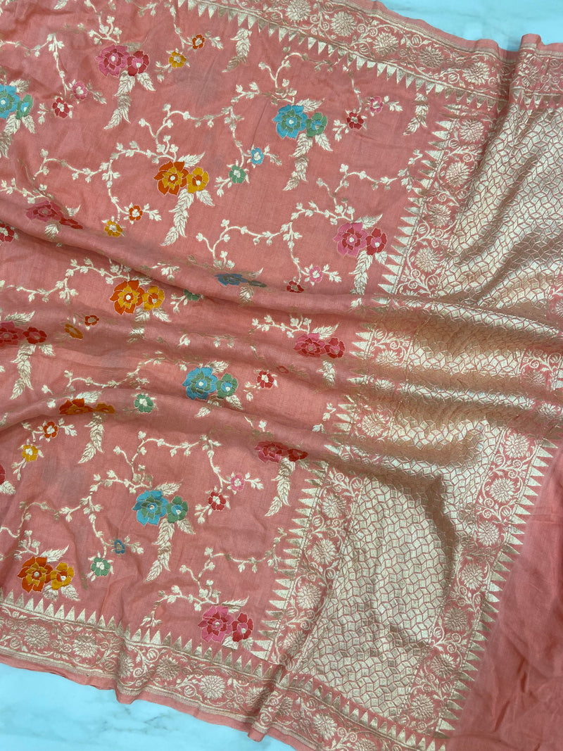 Pure Moonga Georgette Handloom Dupatta - Meenakari
