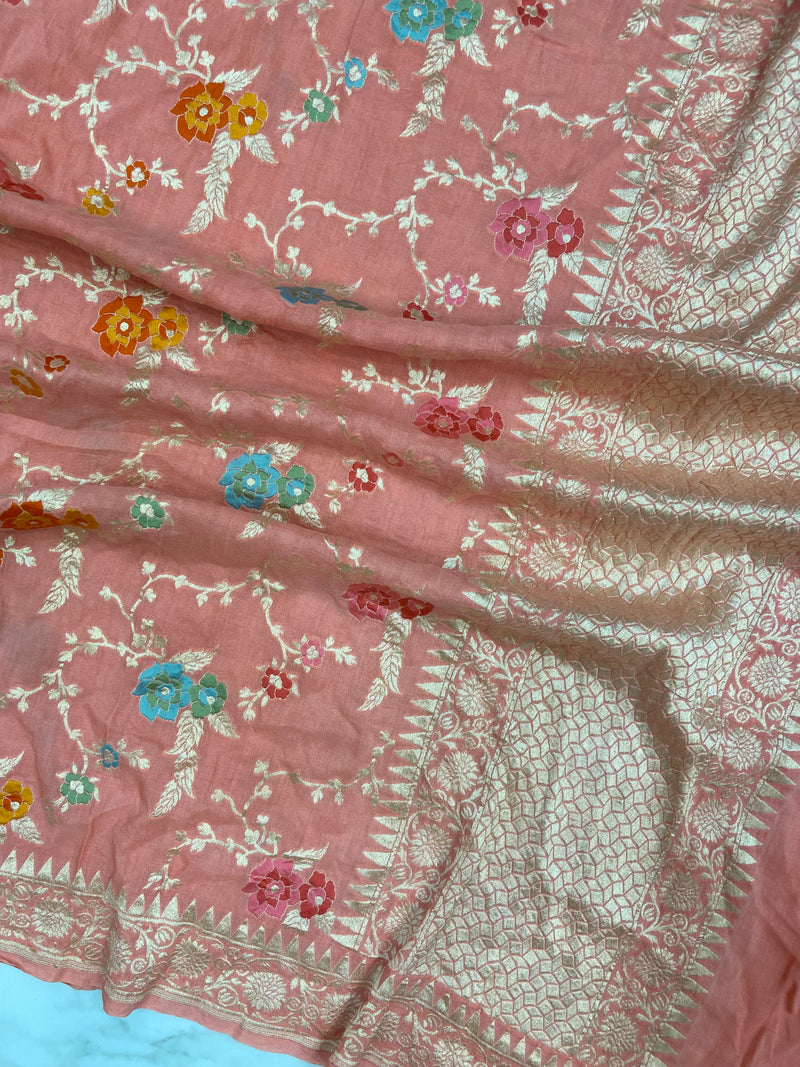 Pure Moonga Georgette Handloom Dupatta - Meenakari