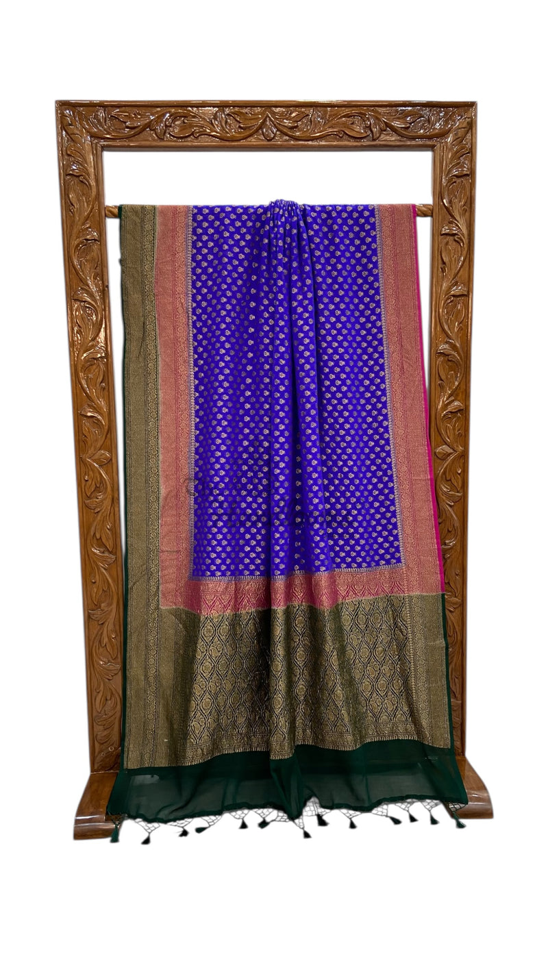 Pure Khaddi Georgette Handloom Banarasi Saree - Antique Zari - The Handlooms