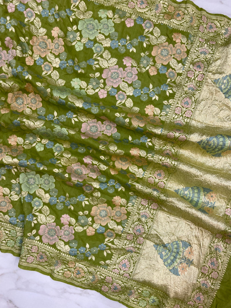 Pure Moonga Georgette Handloom Dupatta - Meenakari
