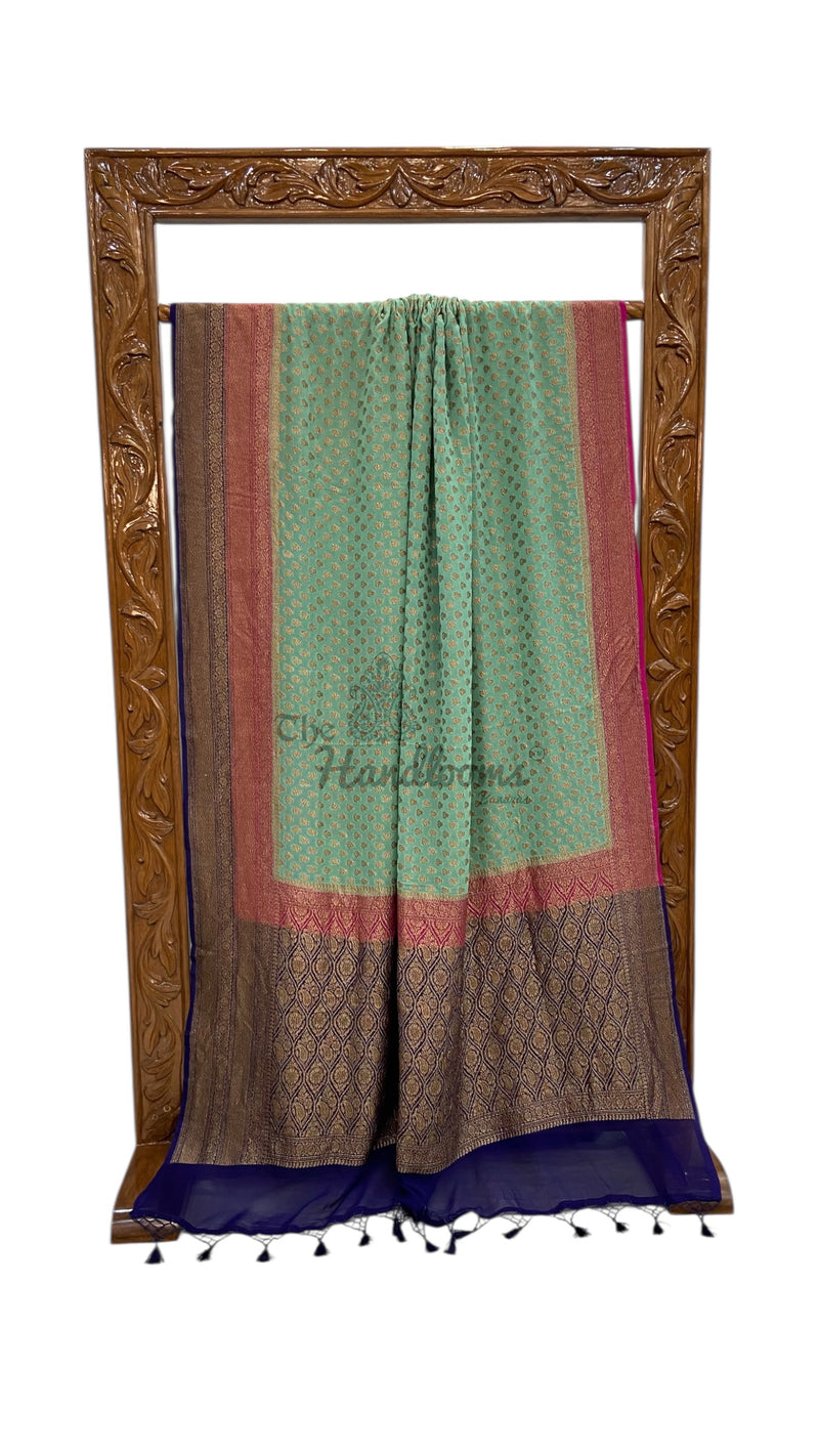 Pure Khaddi Georgette Handloom Banarasi Saree - Antique Zari - The Handlooms
