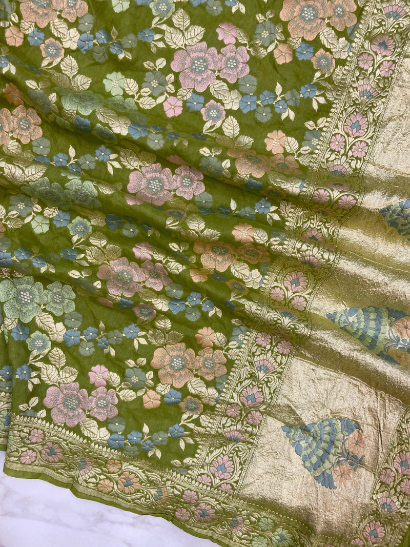 Pure Moonga Georgette Handloom Dupatta - Meenakari