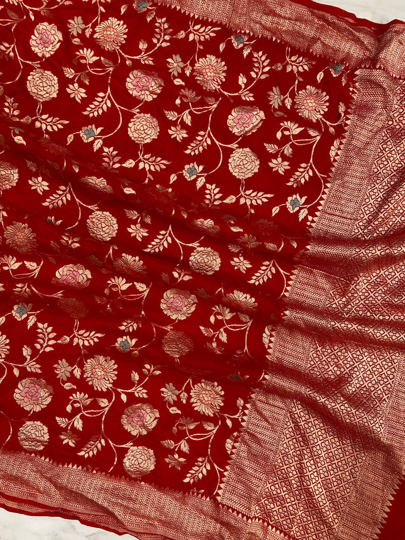 Pure Moonga Georgette Handloom Dupatta - Meenakari