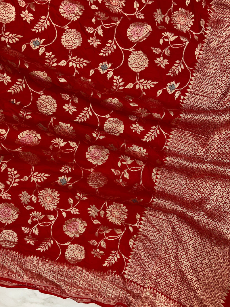 Pure Moonga Georgette Handloom Dupatta - Meenakari
