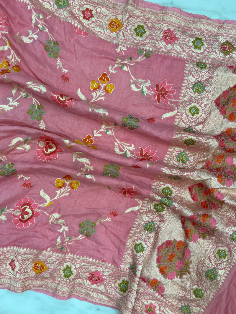 Pure Moonga Georgette Handloom Dupatta - Meenakari