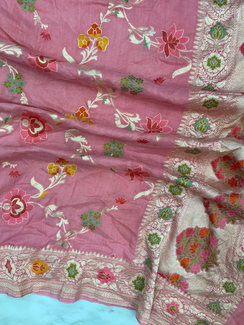 Pure Moonga Georgette Handloom Dupatta - Meenakari
