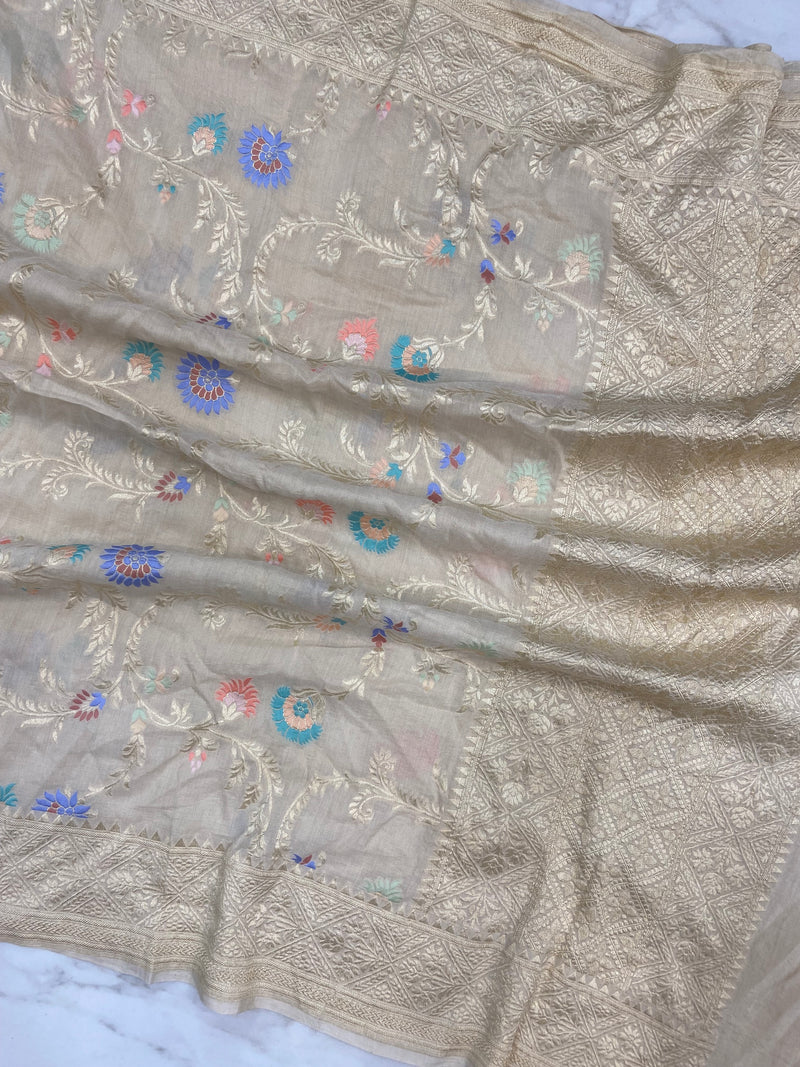 Pure Moonga Georgette Handloom Dupatta - Meenakari