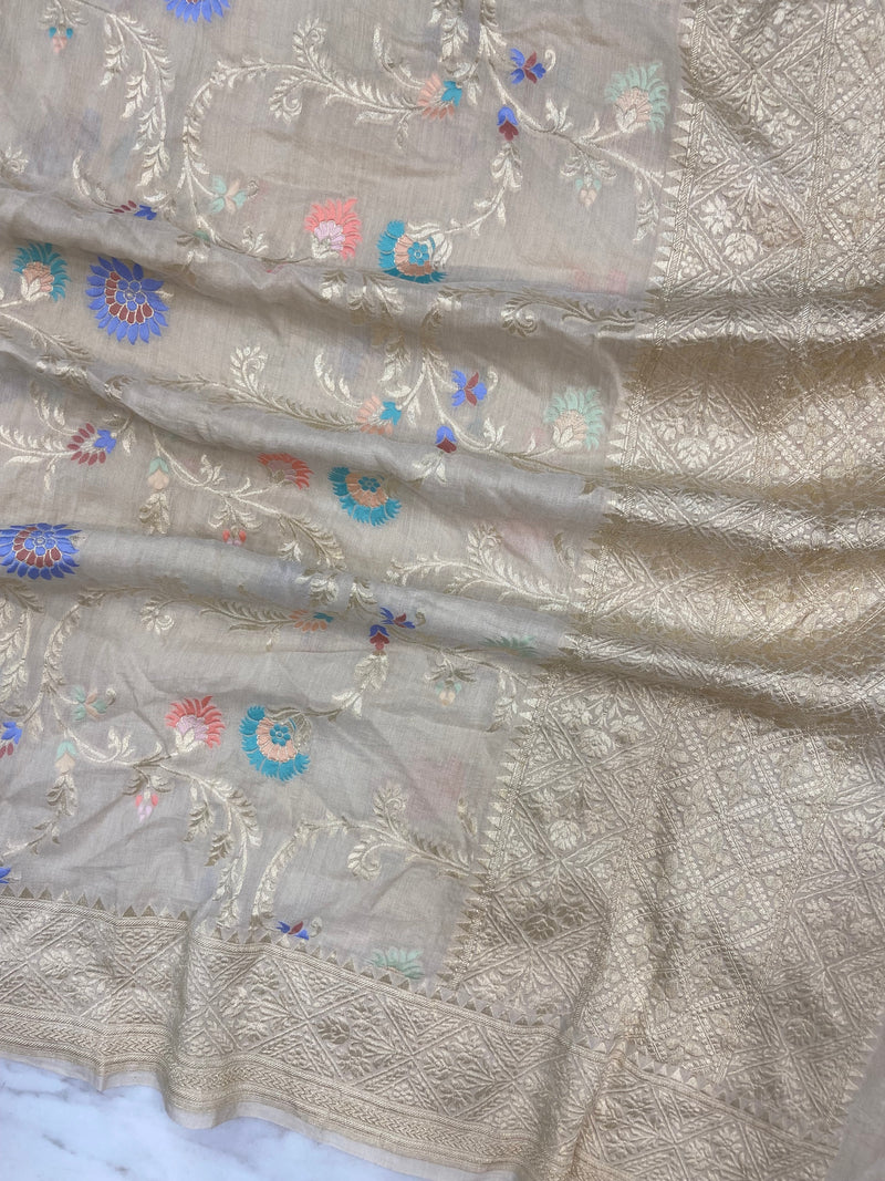 Pure Moonga Georgette Handloom Dupatta - Meenakari