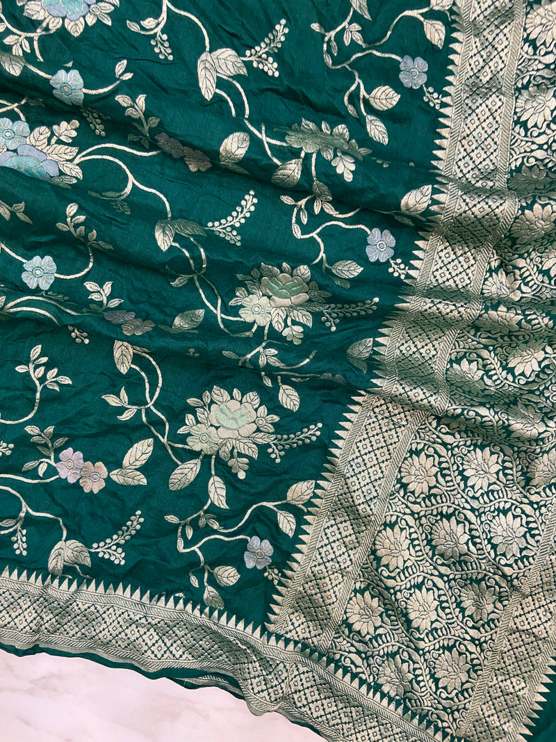 Pure Moonga Georgette Handloom Dupatta - Meenakari