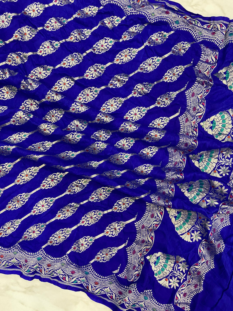 Pure Moonga Georgette Handloom Dupatta - Meenakari