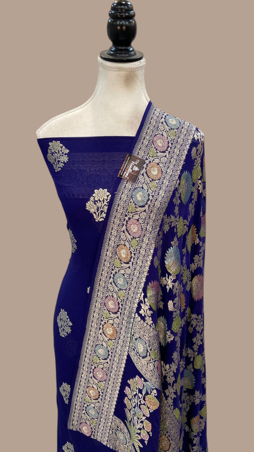 Khaddi Georgette Banarasi Dress Material Water Zari - The Handlooms