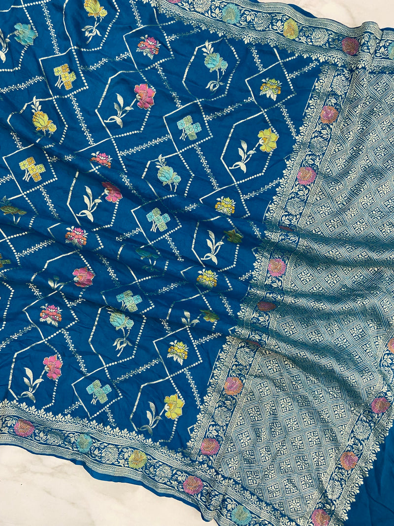 Pure Moonga Georgette Handloom Dupatta - Meenakari