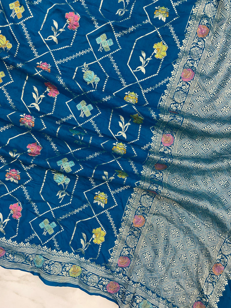 Pure Moonga Georgette Handloom Dupatta - Meenakari