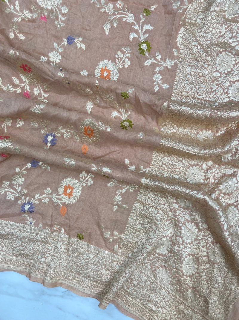 Pure Moonga Georgette Handloom Dupatta - Meenakari