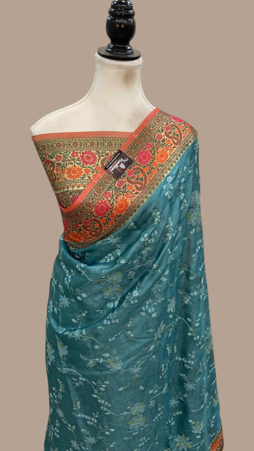 Tussar Silk Handloom Banarasi Saree With Chikankari - The Handlooms
