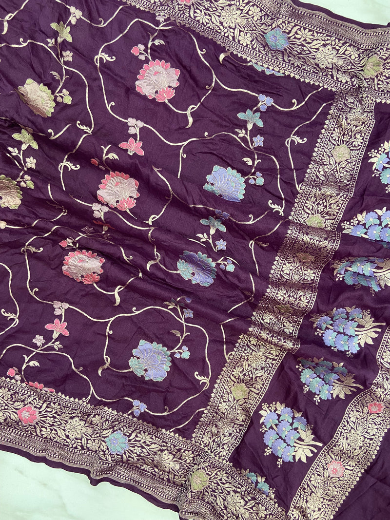 Pure Moonga Georgette Handloom Dupatta - Meenakari