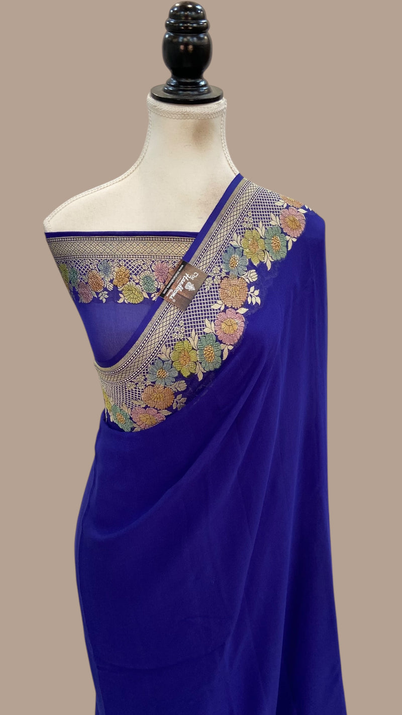 Khaddi Georgette Handloom Banarasi Saree - Water Zari - The Handlooms