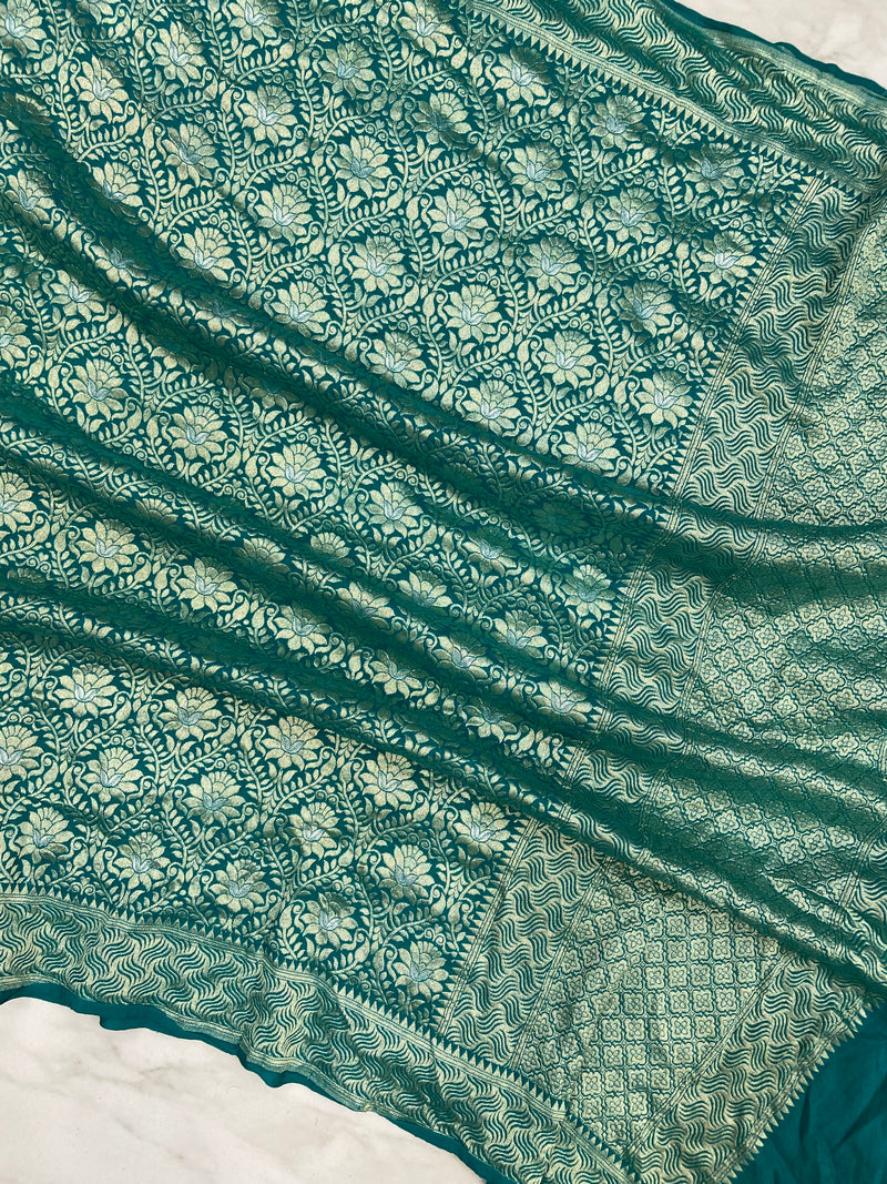 Pure Moonga Georgette Handloom Dupatta - All Over Sona Roopa Jaal Work