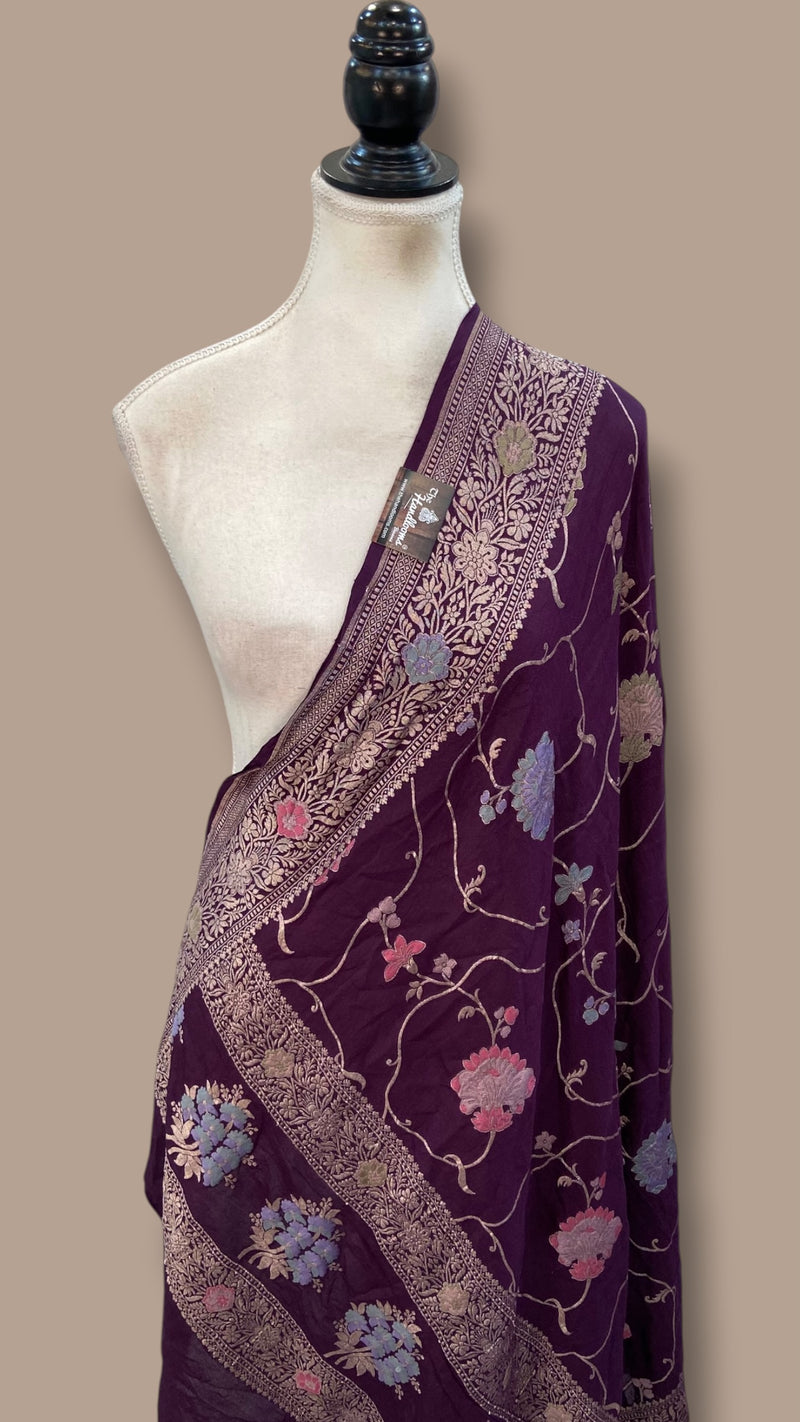 Pure Moonga Georgette Handloom Dupatta - Meenakari