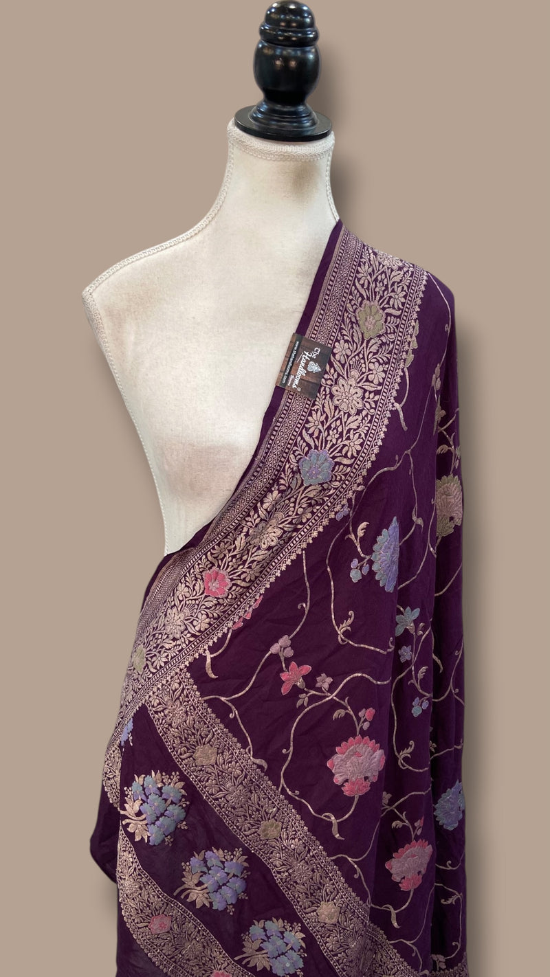 Pure Moonga Georgette Handloom Dupatta - Meenakari