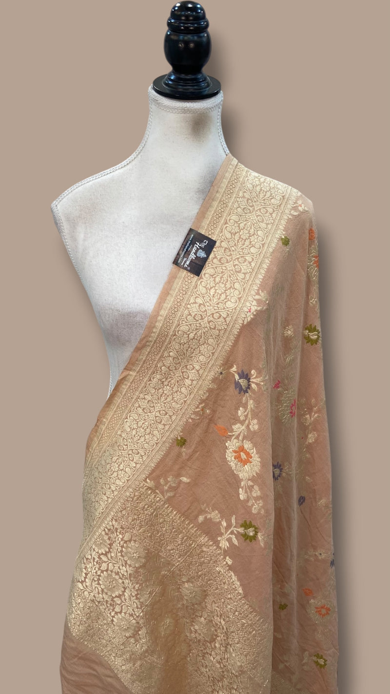 Pure Moonga Georgette Handloom Dupatta - Meenakari