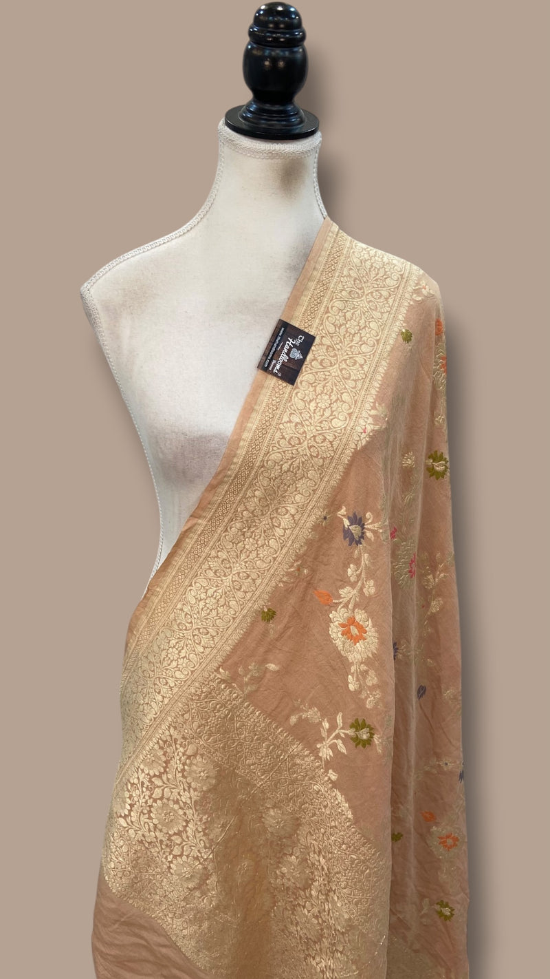 Pure Moonga Georgette Handloom Dupatta - Meenakari