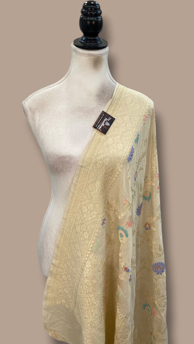 Pure Moonga Georgette Handloom Dupatta - Meenakari