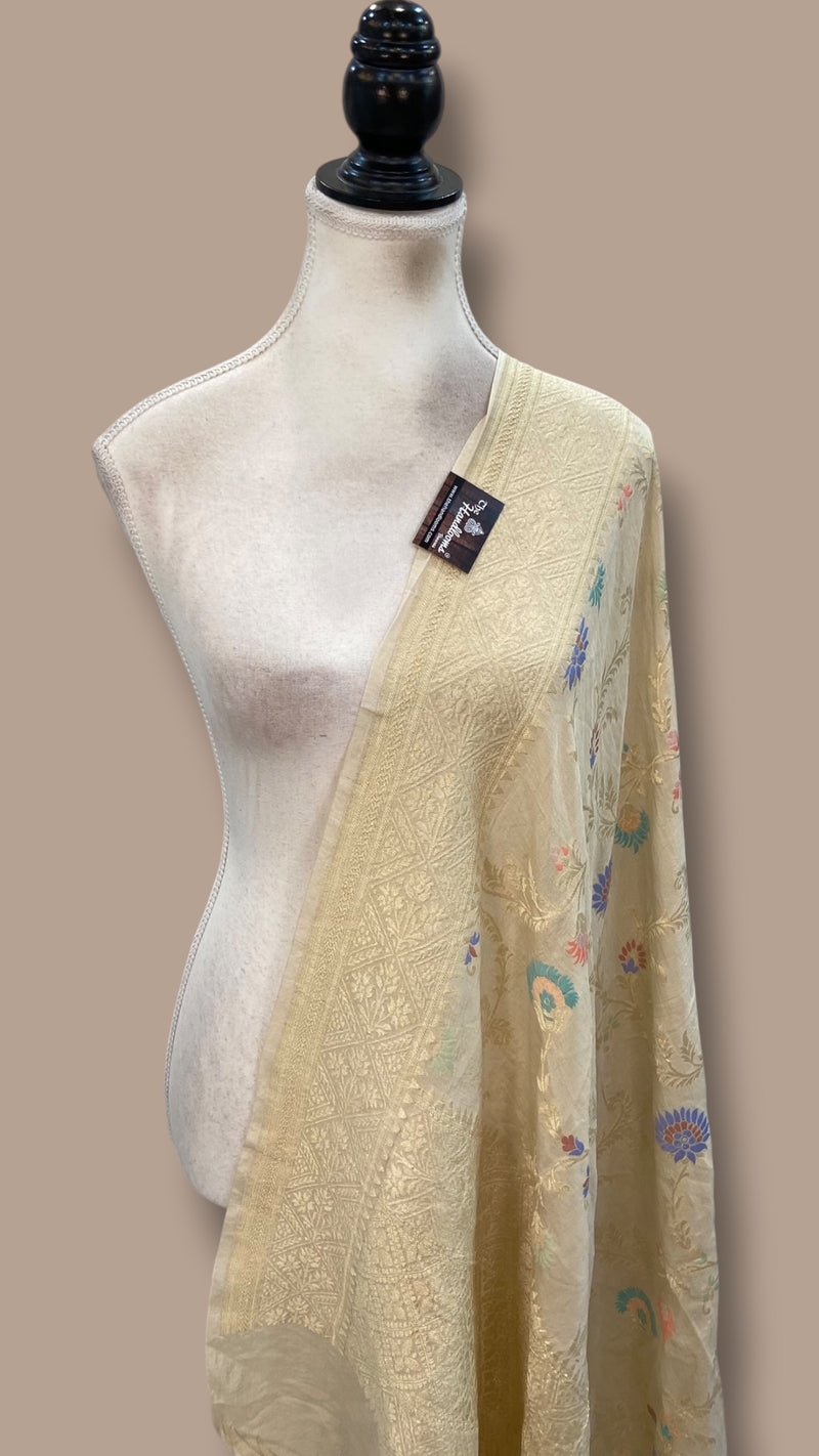 Pure Moonga Georgette Handloom Dupatta - Meenakari