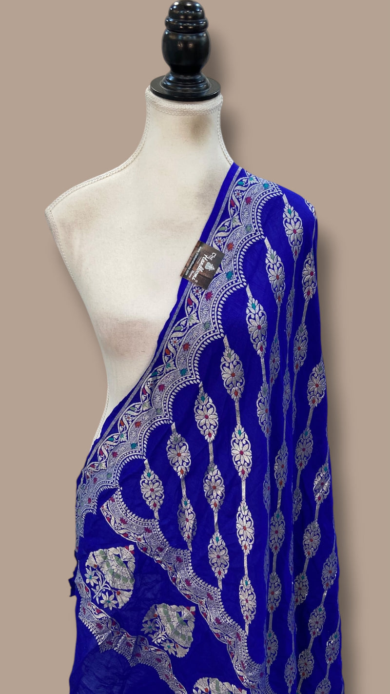 Pure Moonga Georgette Handloom Dupatta - Meenakari