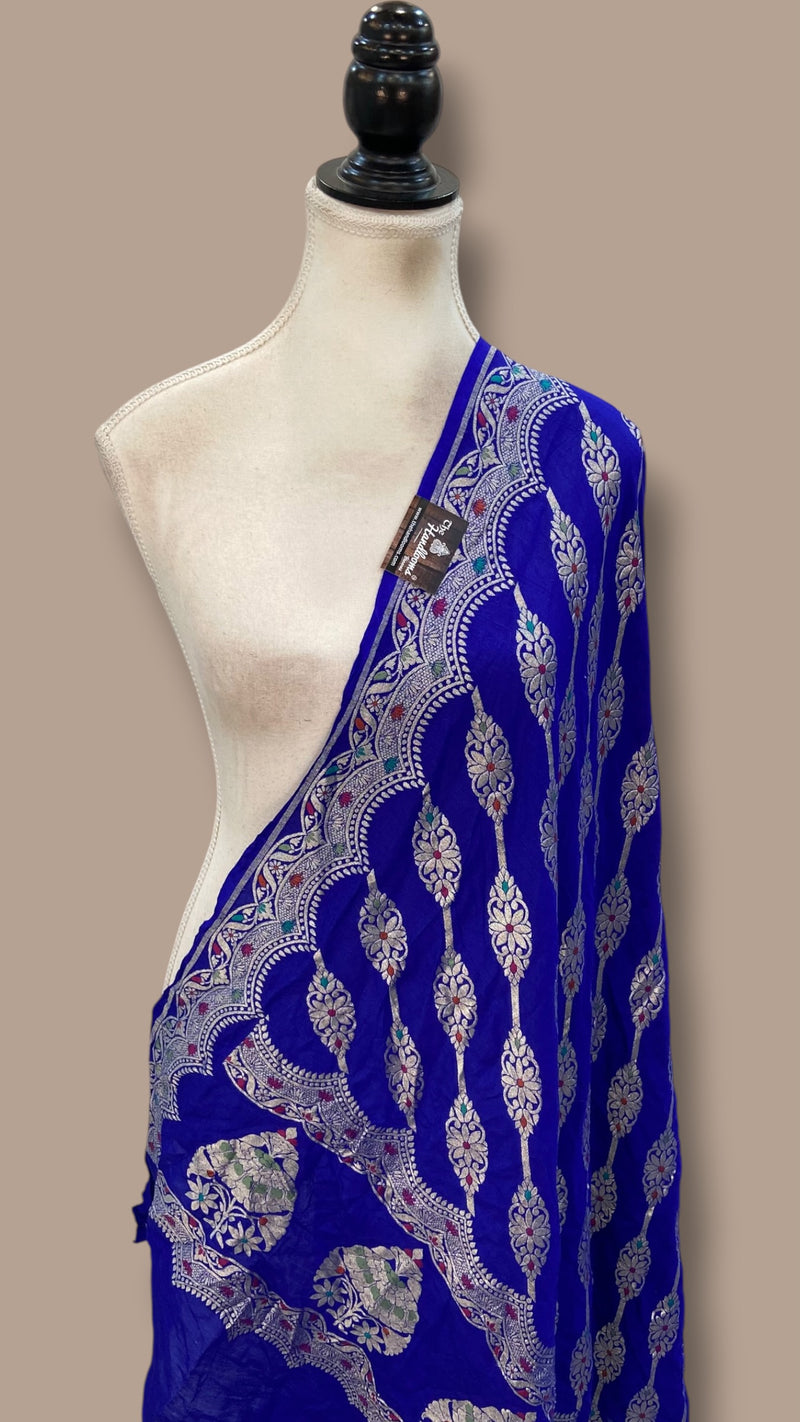 Pure Moonga Georgette Handloom Dupatta - Meenakari