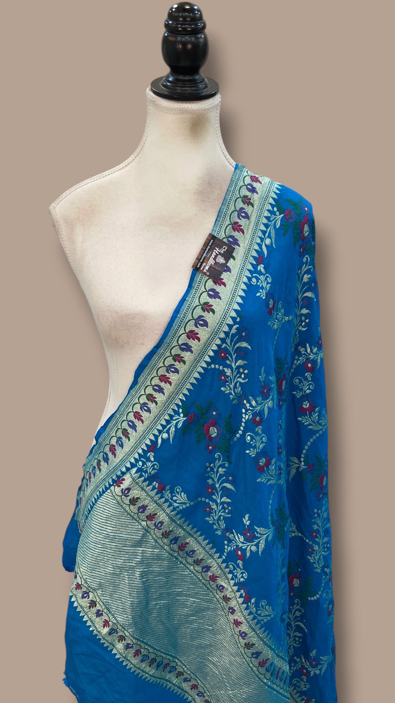 Pure Moonga Georgette Handloom Dupatta - Meenakari