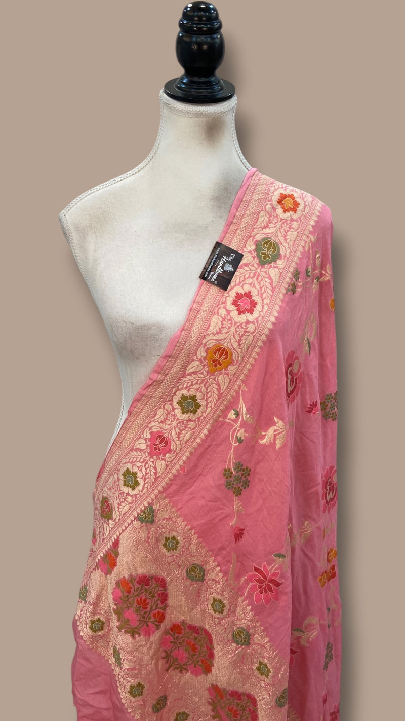 Pure Moonga Georgette Handloom Dupatta - Meenakari