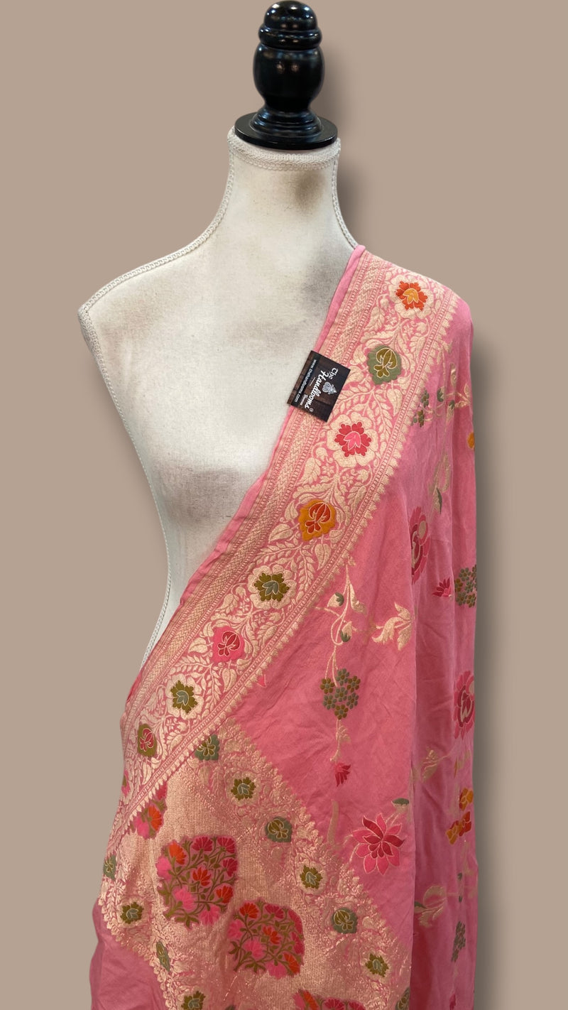 Pure Moonga Georgette Handloom Dupatta - Meenakari